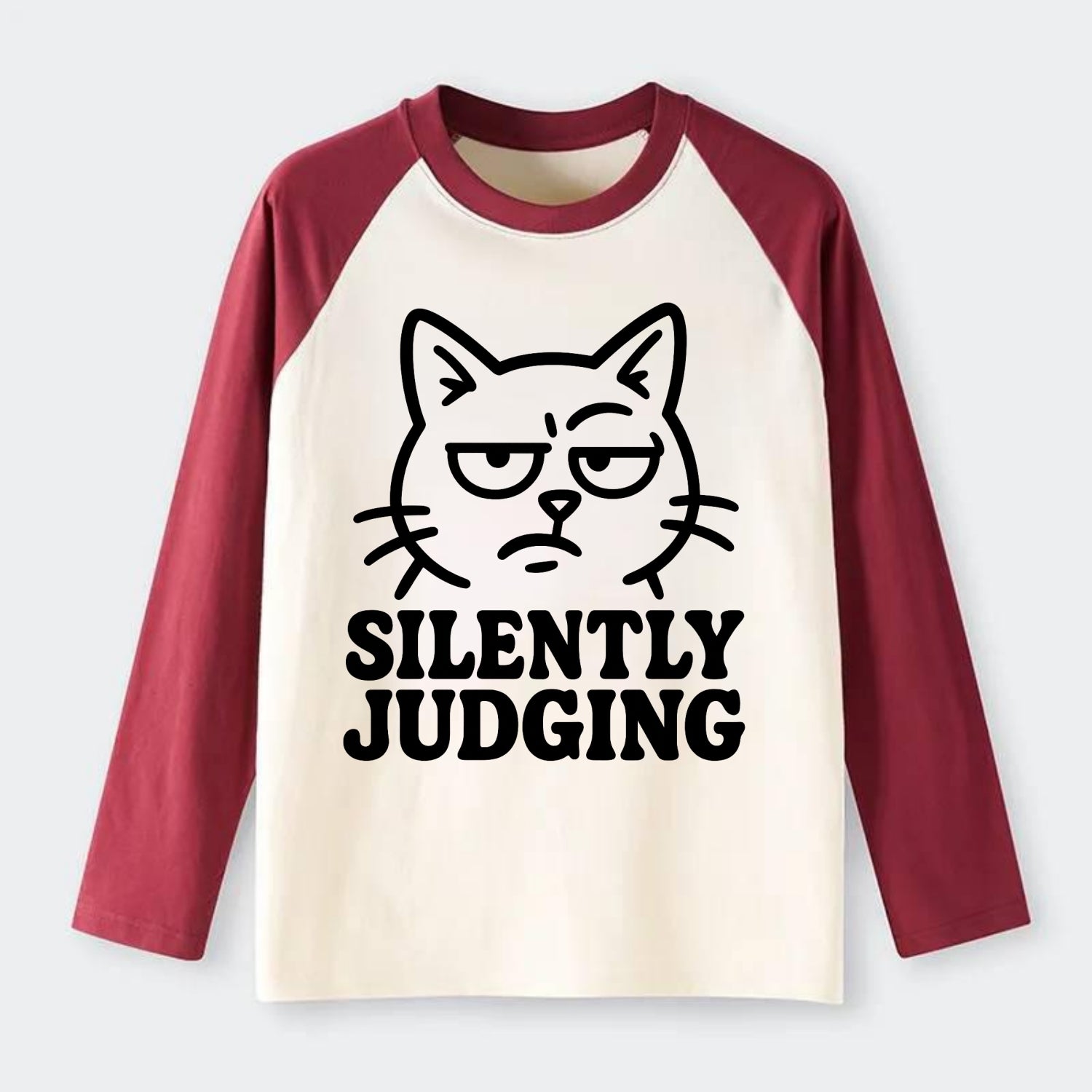 Sassy Side-Eye Cat - Raglan Long Sleeve T-Shirt - Red
