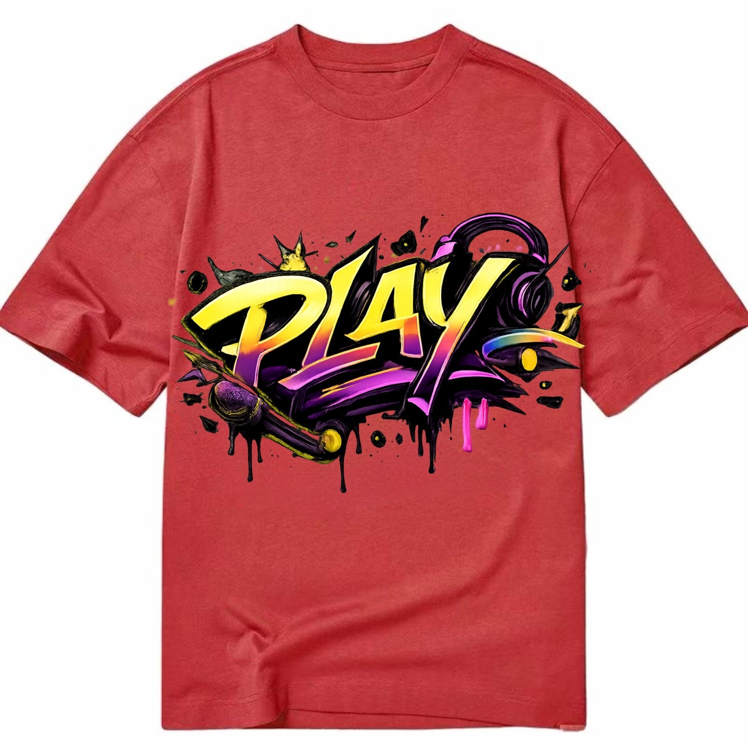 Bold typography design - "PLAY" - creative expression, musical performance - Classic T-shirt - Red