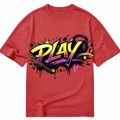 Bold typography design - "PLAY" - creative expression, musical performance - Classic T-shirt - Red