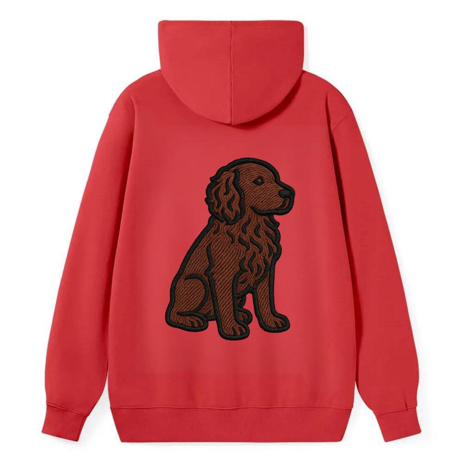 Boykin Spaniel - Rich chocolate brown wavy coat embroidered sitting pose - Classic Pullover Hoodie - Red