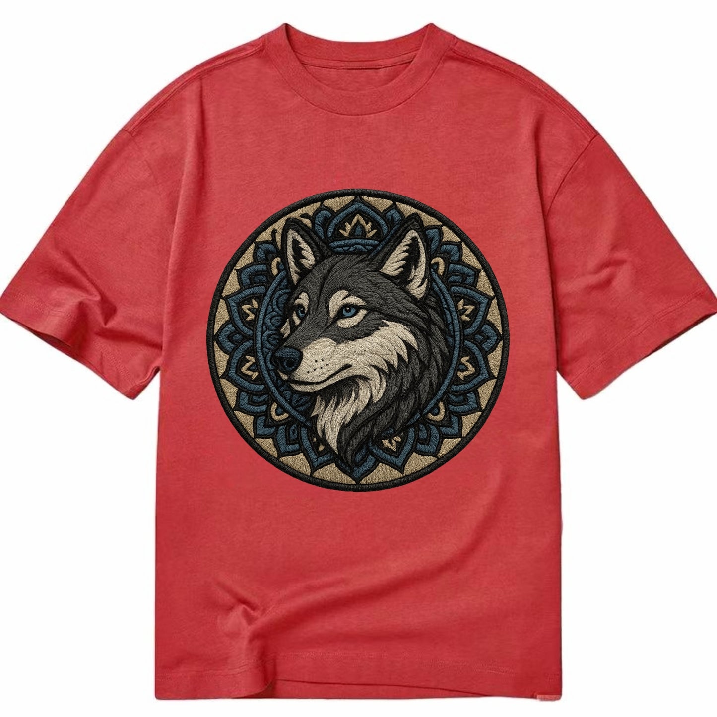 Mandala Wolf Pattern  - Classic T-shirt - Red
