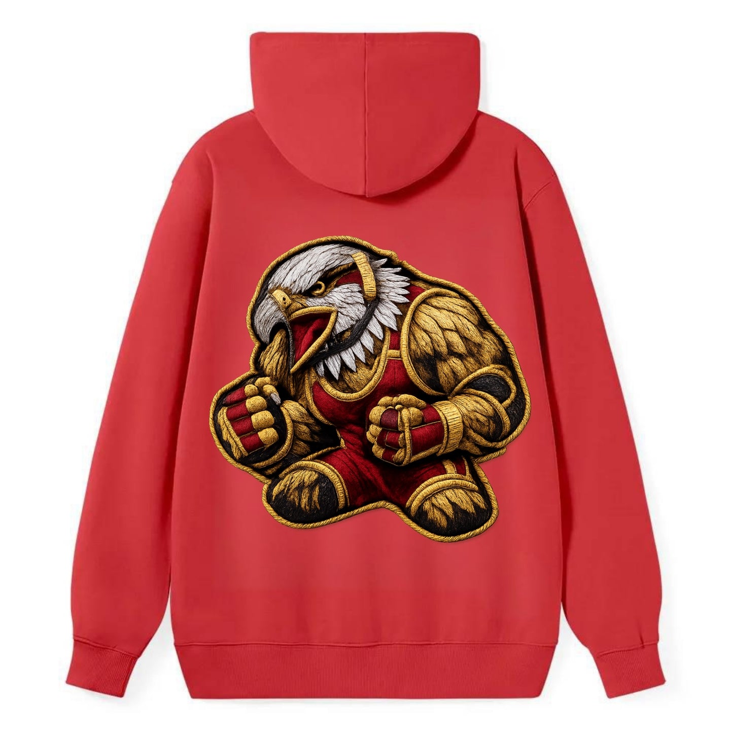 Embroidered patch design - WRESTLING EAGLE - fierce eagle with wrestling - Classic Pullover Hoodie - Red