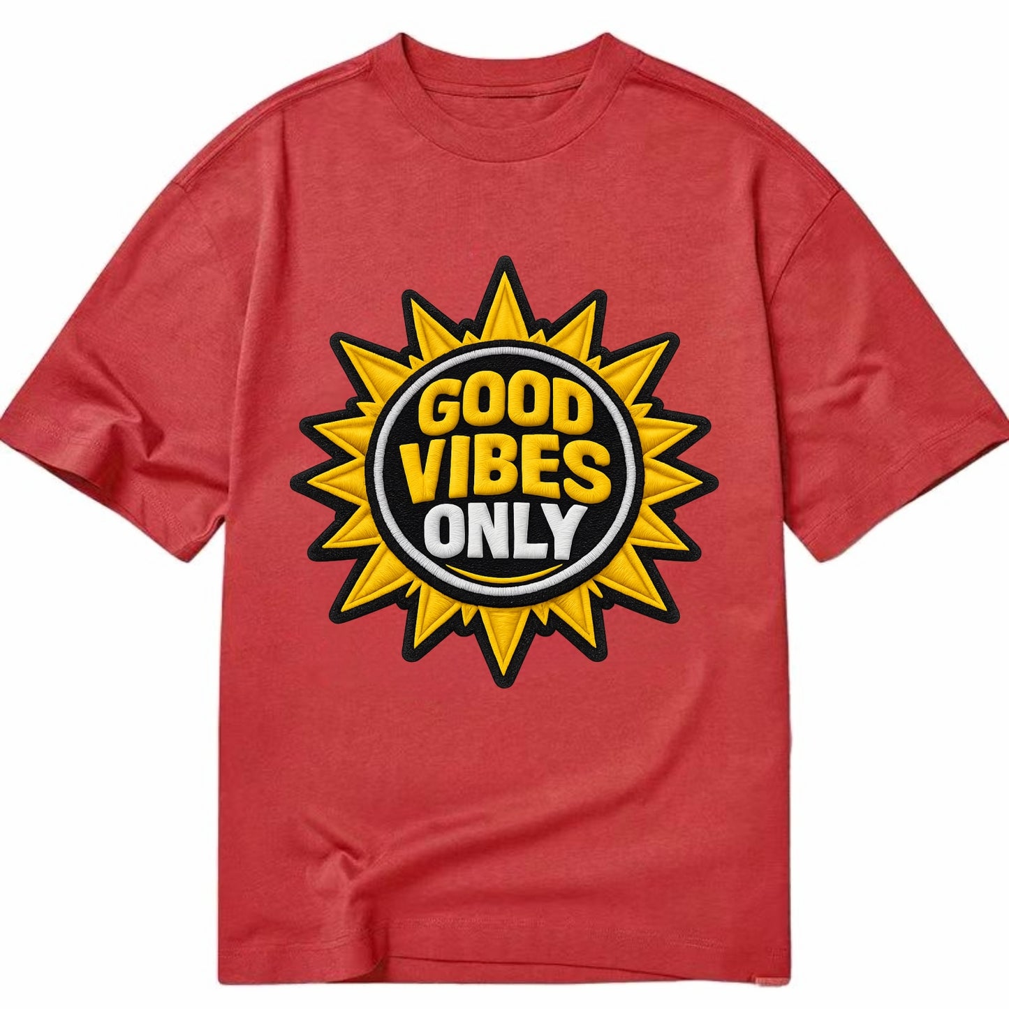 GOOD VIBES ONLY - sun with text in yellow , positive energy - Classic T-shirt - Red