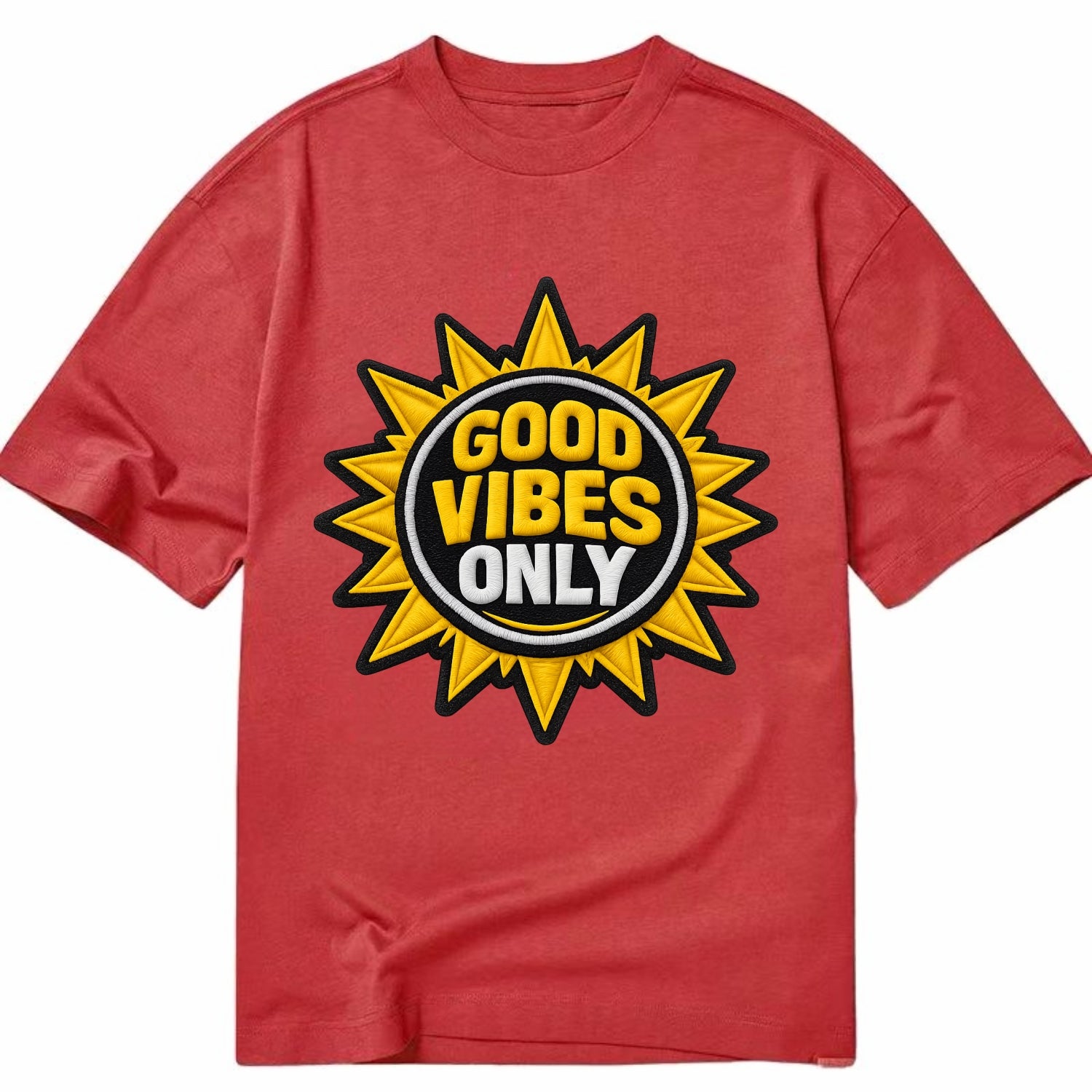 GOOD VIBES ONLY - sun with text in yellow , positive energy - Classic T-shirt - Red