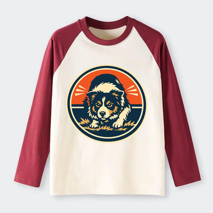 Focused Border Collie Emblem - Raglan Long Sleeve T-Shirt - Red