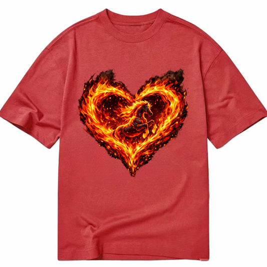 HEART OF FIRE | Flaming heart with horse silhouette inside | Passion embodied | - Classic T-shirt - Red