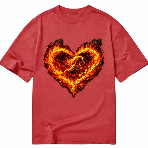 HEART OF FIRE | Flaming heart with horse silhouette inside | Passion embodied | - Classic T-shirt