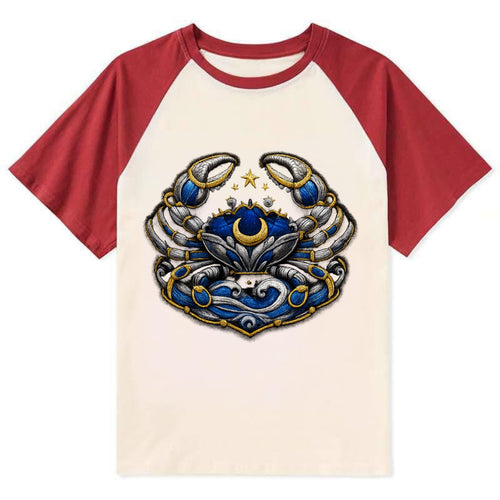 CANCER CRAB - protective crab in silver and blue , water sign - Contrast Raglan T-shirt