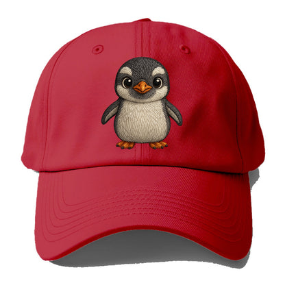 Baby Gentoo Penguin - orange beak, white cap, bright eyes, front-facing, energetic - Baseball Cap - Red