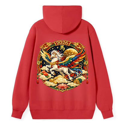 CELESTIAL HORSE | Heavenly horse among clouds and stars | Wings of - Classic Pullover Hoodie - Red