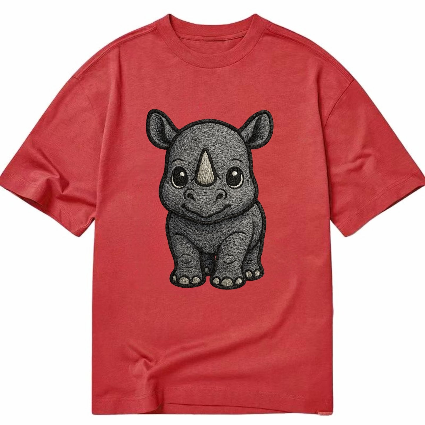 Baby Rhino - gray armor skin, tiny horn nub, round eyes, front-facing, tank baby - Classic T-shirt - Red