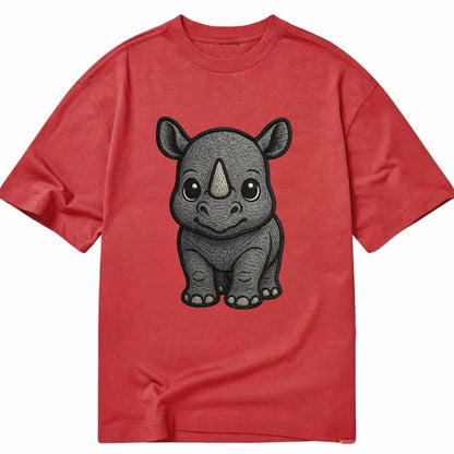 Baby Rhino - gray armor skin, tiny horn nub, round eyes, front-facing, tank baby - Classic T-shirt - Red