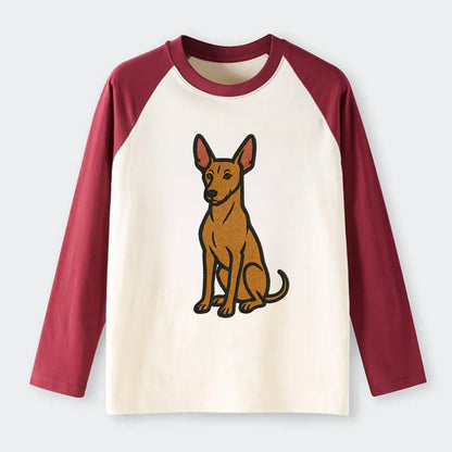 Pharaoh Hound - Tan colored embroidered pose - Raglan Long Sleeve T-Shirt - Red