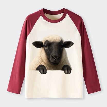 Sheep  - Raglan Long Sleeve T-Shirt - Red