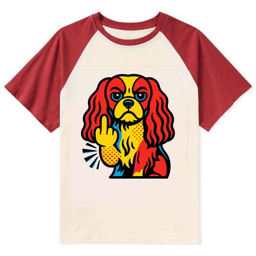 Cavalier King Charles Spaniel with long ears, regal paw giving finger - Contrast Raglan T-shirt