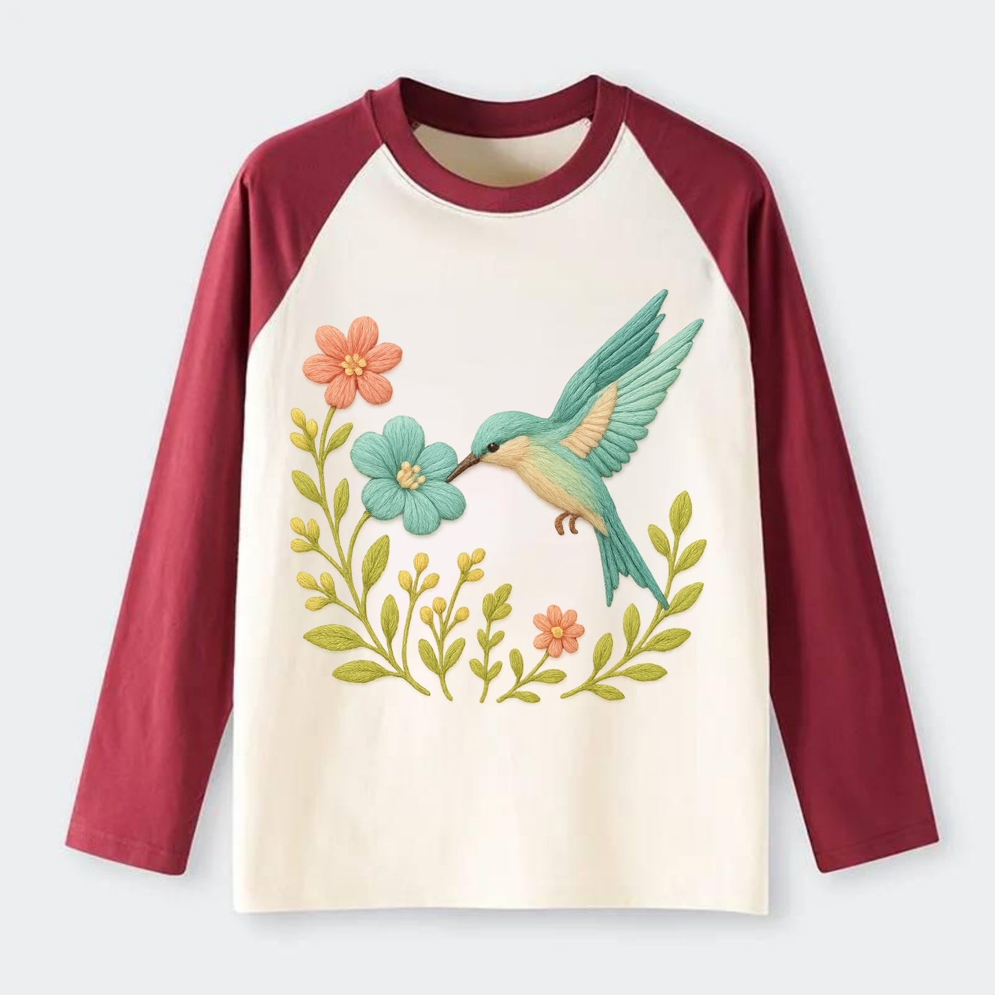 Mint Bee-Eater - Raglan Long Sleeve T-Shirt - Red