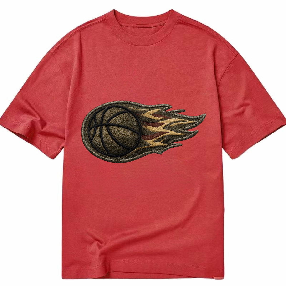 Embroidered patch design - BASKETBALL FLAMING BALL - basketball with flames in - Classic T-shirt - Red