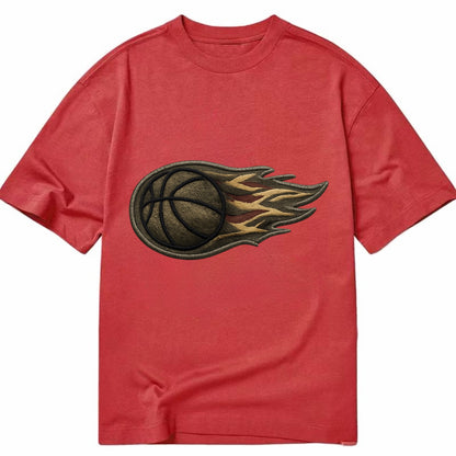 Embroidered patch design - BASKETBALL FLAMING BALL - basketball with flames in - Classic T-shirt - Red