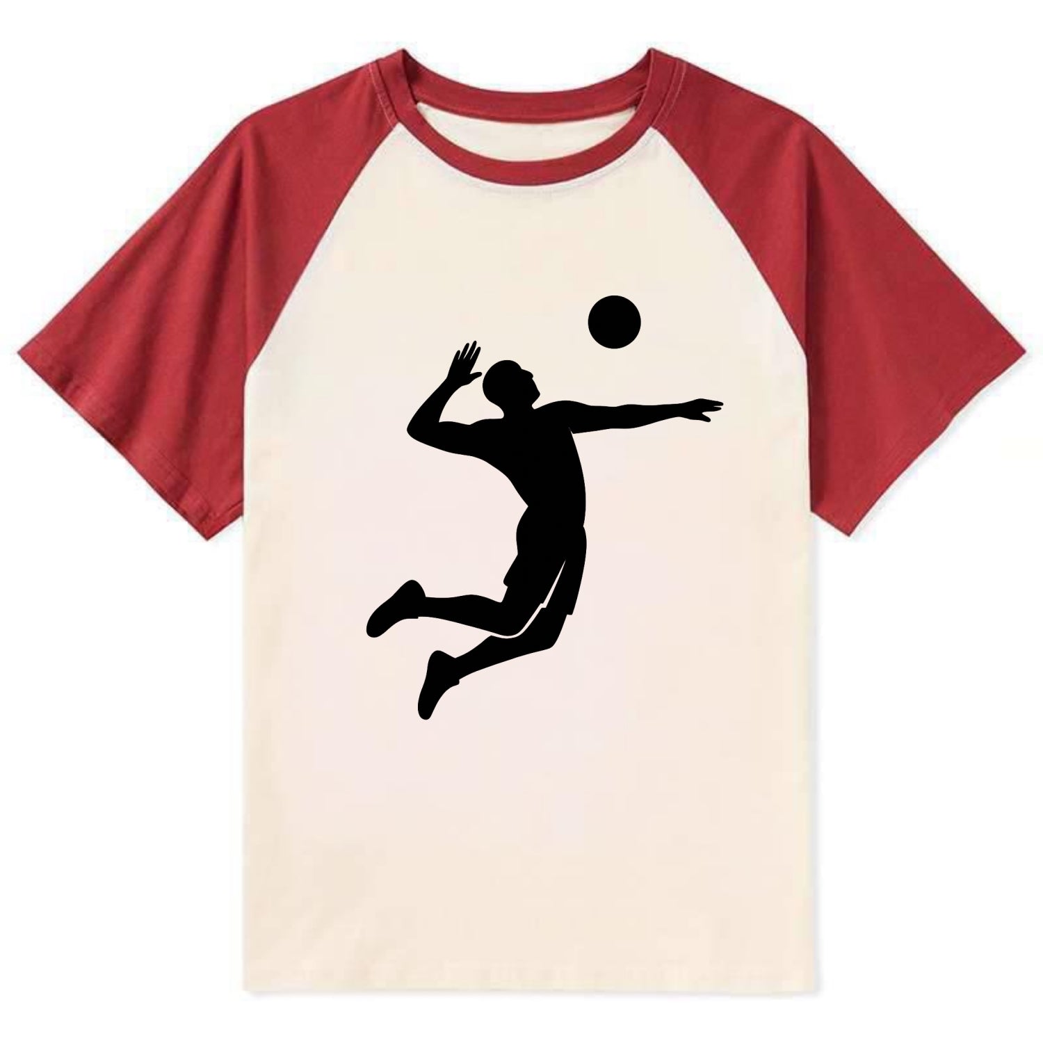 Volleyball player spiking ball - Contrast Raglan T-shirt - Red