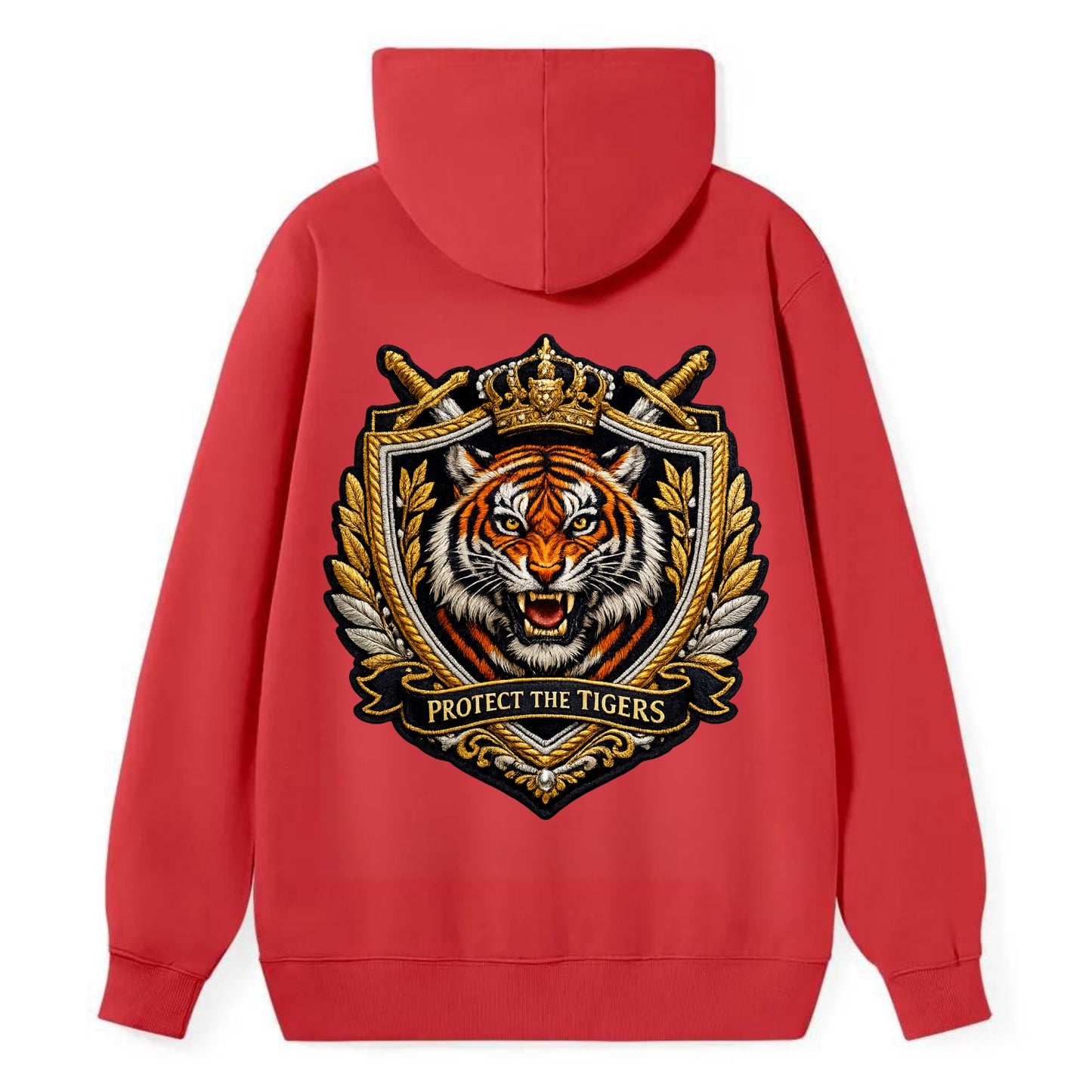 PROTECT THE TIGERS - tiger with shield in orange , big cat conservation - Classic Pullover Hoodie - Red