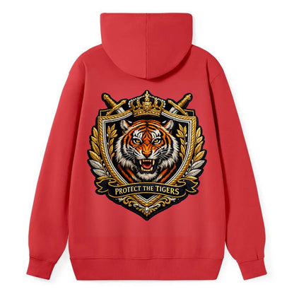PROTECT THE TIGERS - tiger with shield in orange , big cat conservation - Classic Pullover Hoodie - Red