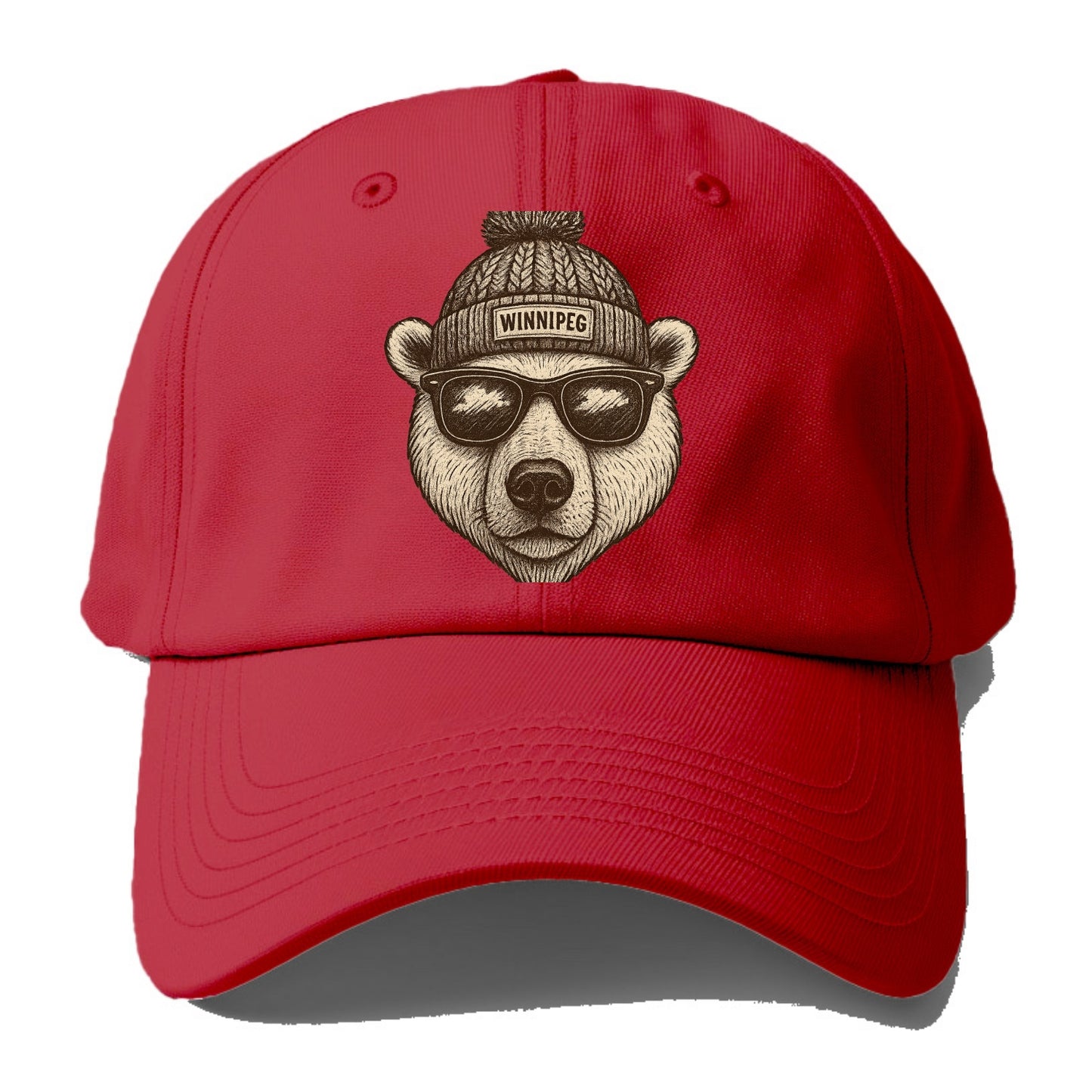 Winnipeg Polar Bear wearing Winnipeg beanie with pom pom and wayfarer sunglasses - Baseball Cap - Red