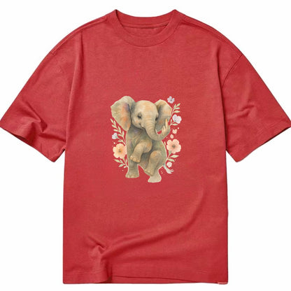 baby elephant with trunk up, one foot raised with middle toe extended - Classic T-shirt - Red