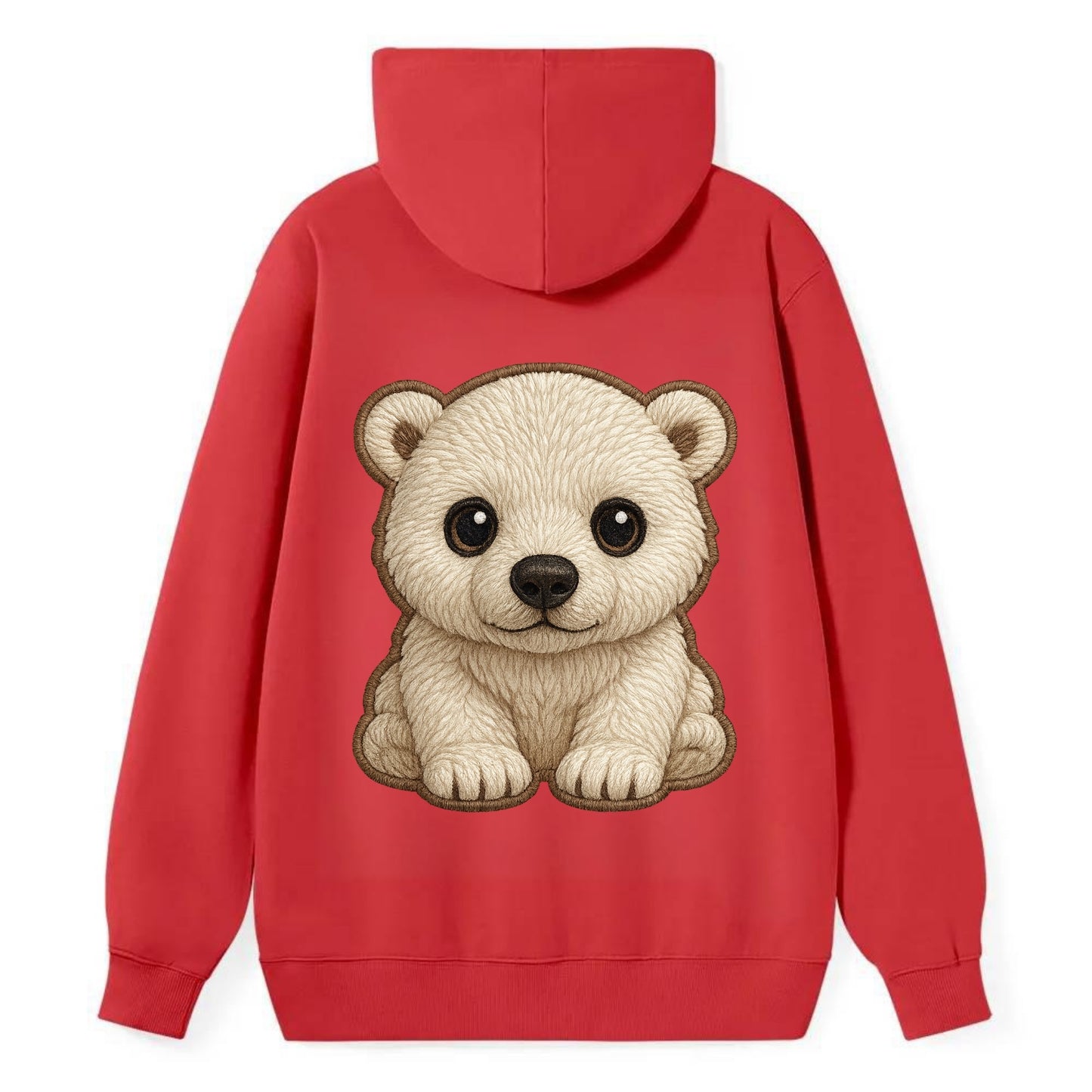 Baby Polar Bear Cub - white fluffy, black nose, dark curious eyes, - Classic Pullover Hoodie - Red