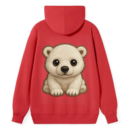 Baby Polar Bear Cub - white fluffy, black nose, dark curious eyes, - Classic Pullover Hoodie - Red