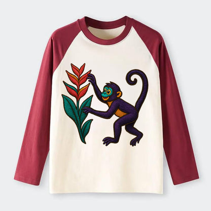 Spider Monkey - Raglan Long Sleeve T-Shirt - Red