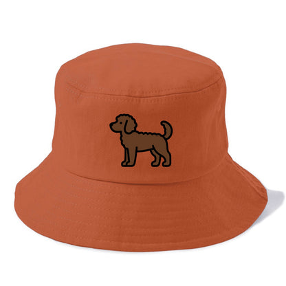 Labradoodle - Chocolate curly flat side profile - Bucket Hat - Red