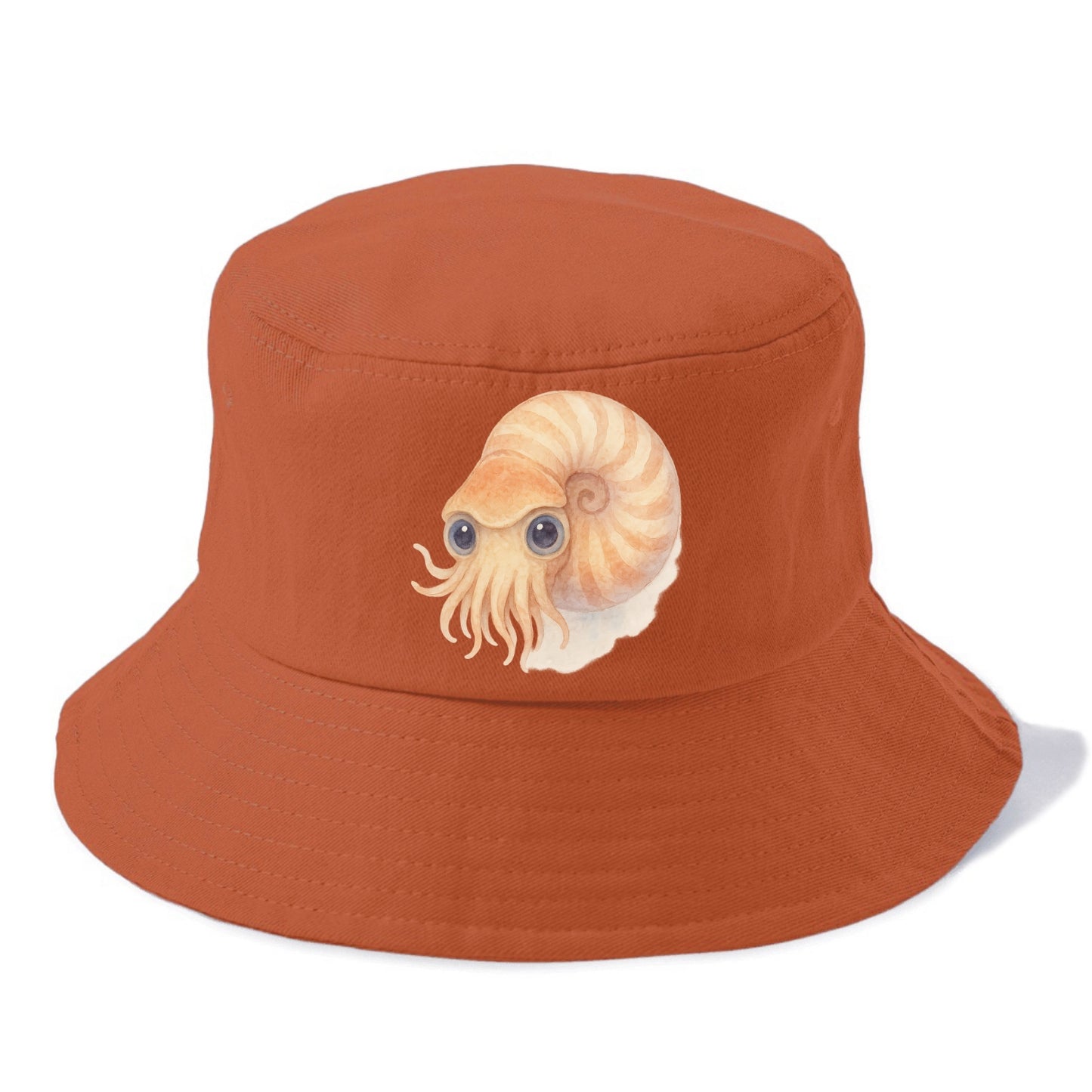 Baby Nautilus - spiral shell, tentacles peeking, ancient eyes, front-facing, living - Bucket Hat - Red
