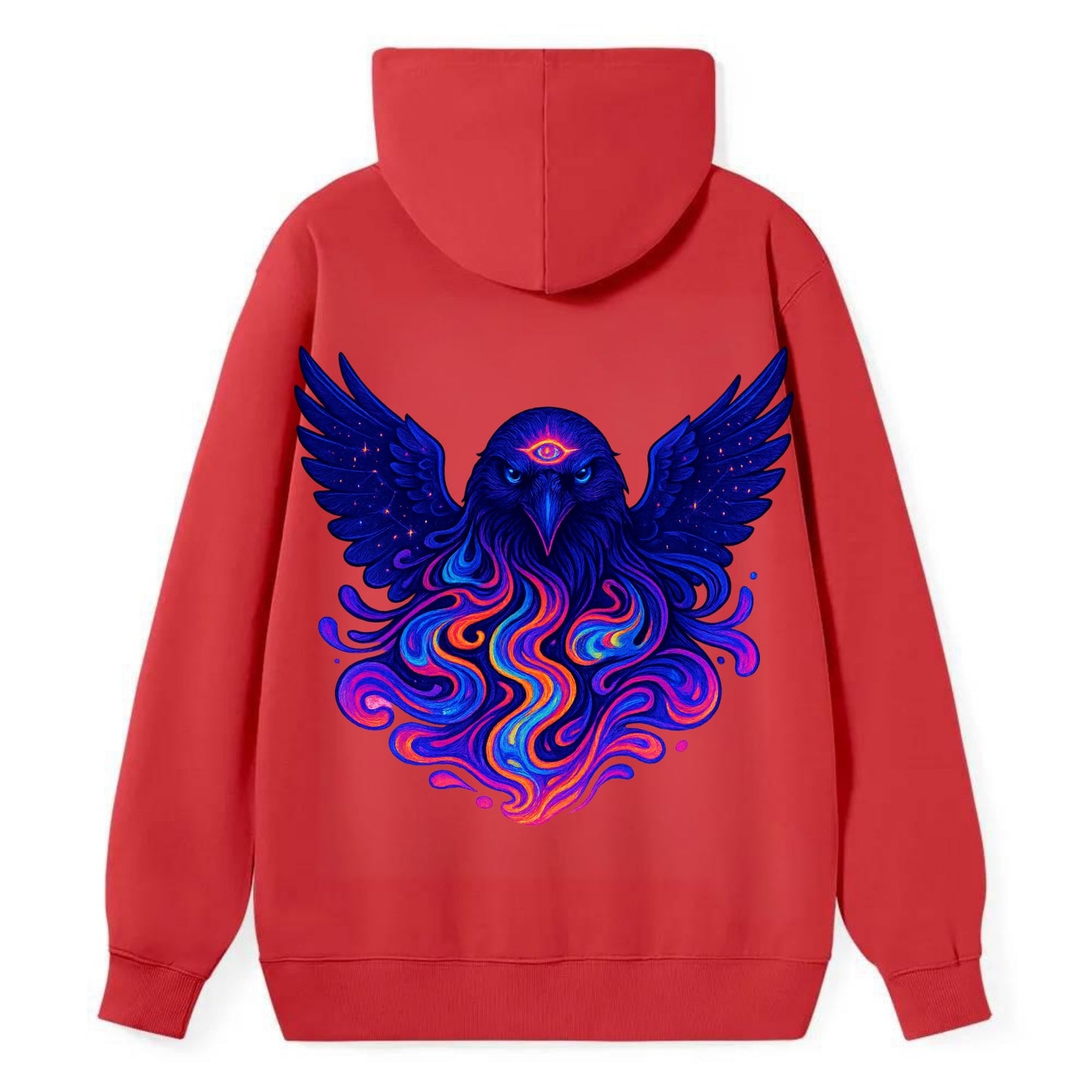 Mysterious raven with feathers showing future visions in neon colors, - Classic Pullover Hoodie - Red