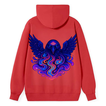 Mysterious raven with feathers showing future visions in neon colors, - Classic Pullover Hoodie - Red