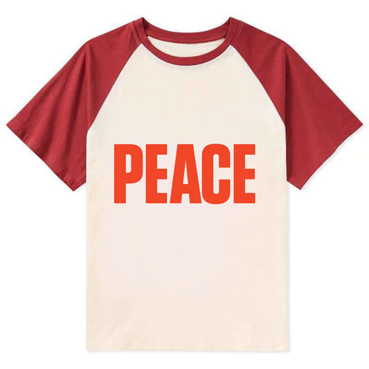 Bold typography design - "PEACE" - inner calm, tranquility, serenity - Contrast Raglan T-shirt - Red