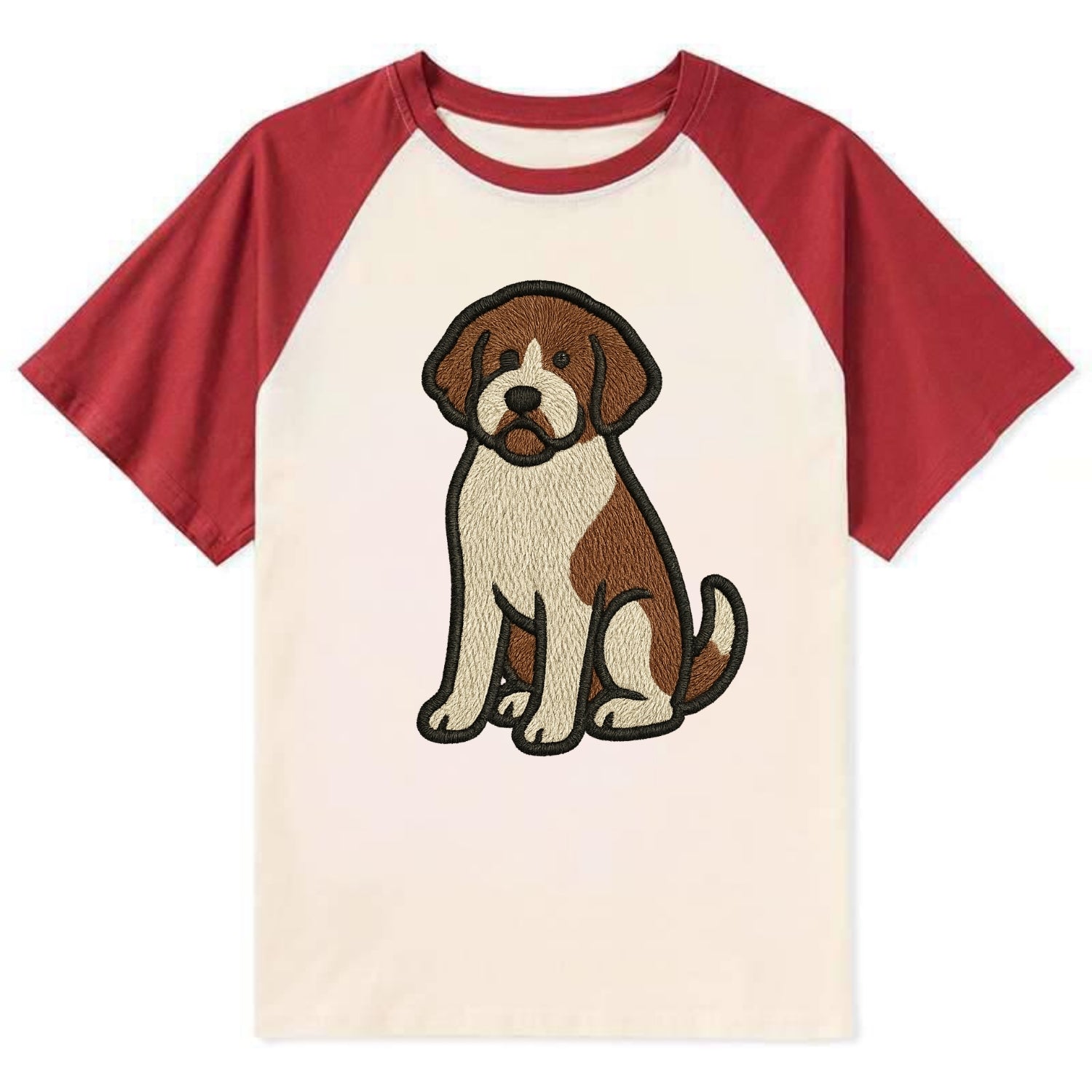 Saint Berdoodle - Brown and white curly Contrast Raglan T-shirt - Red