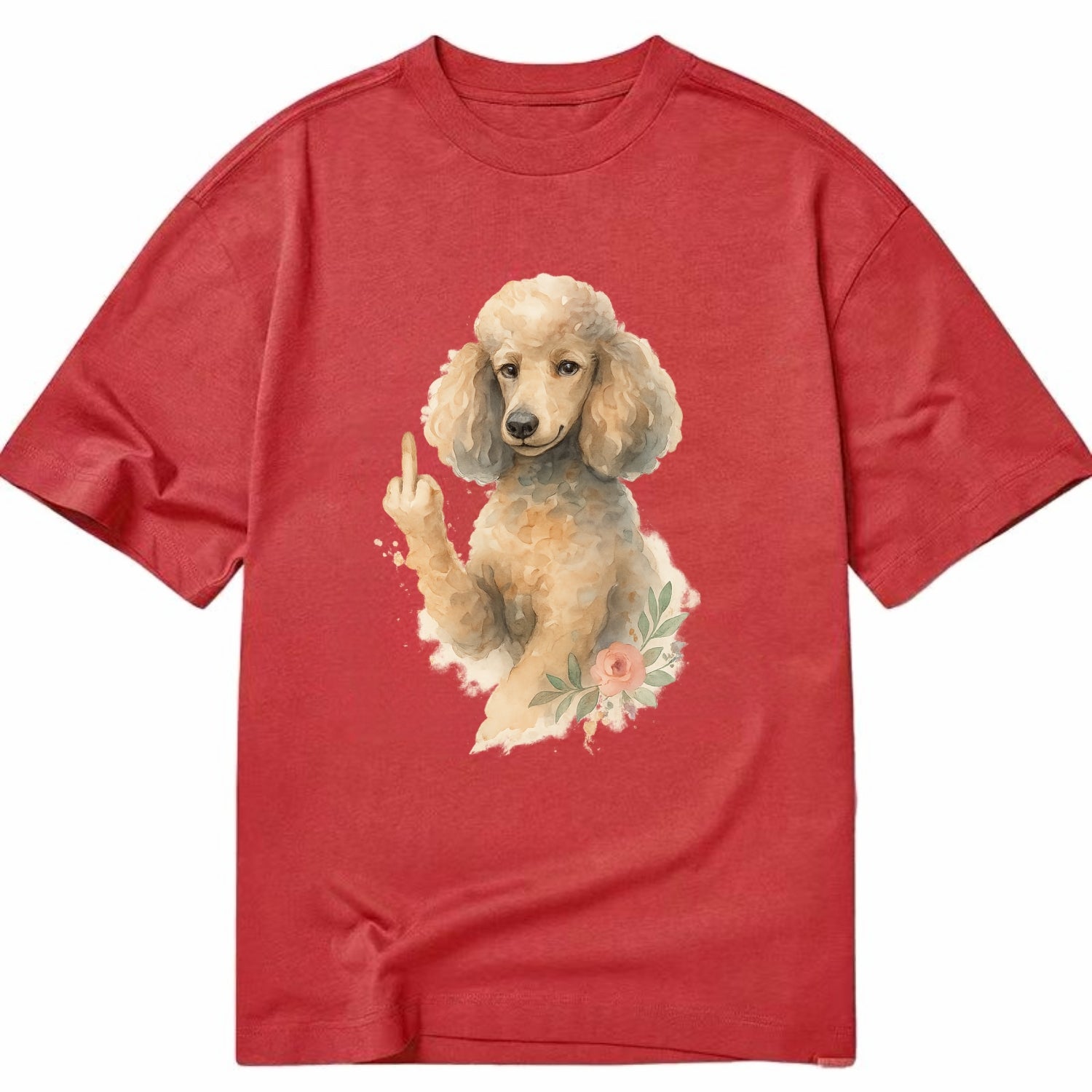 Standard Poodle with curly styled coat, intelligent face, fancy paw giving finger - Classic T-shirt - Red