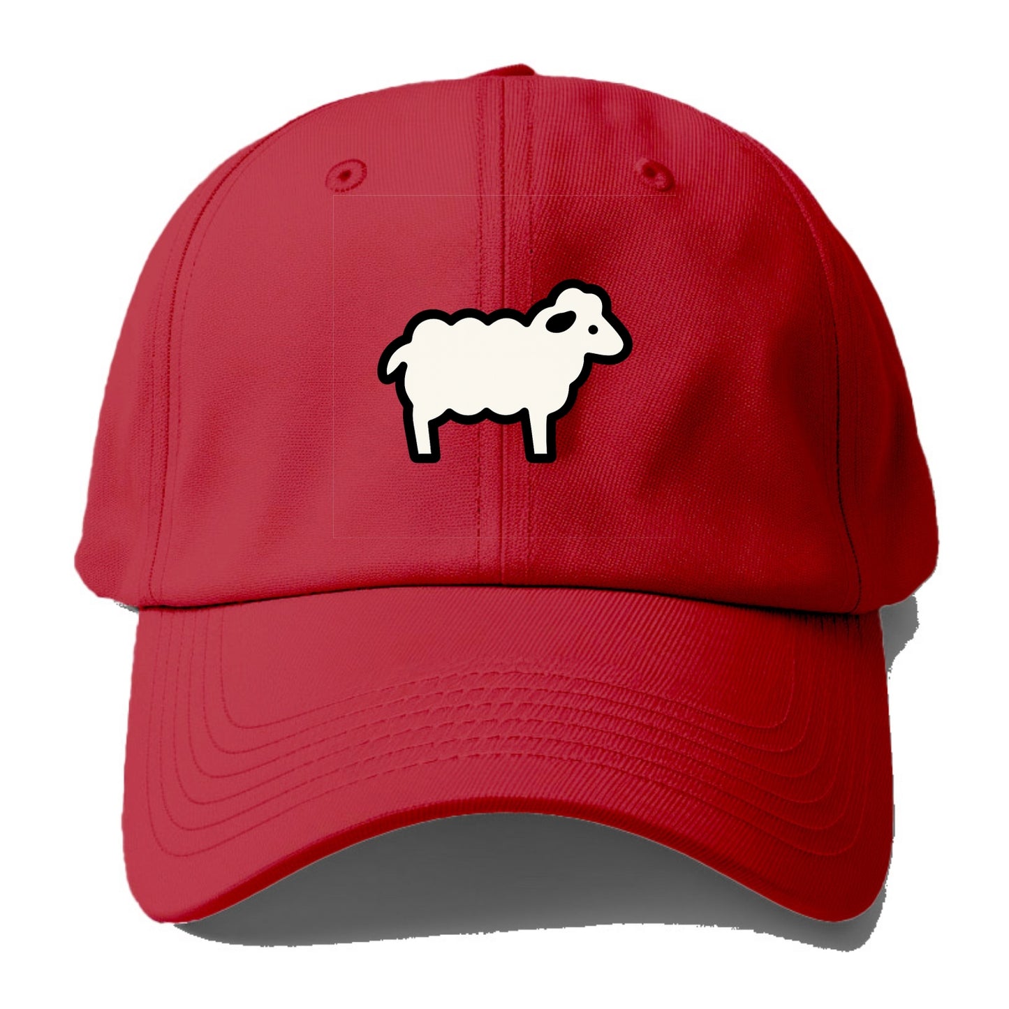 Sheep - White fluffy wool flat side profile - Baseball Cap - Red