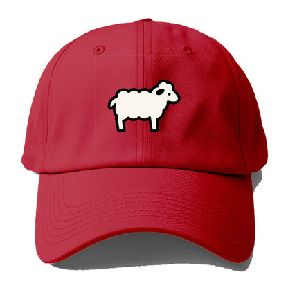 Sheep - White fluffy wool flat side profile - Baseball Cap - Red