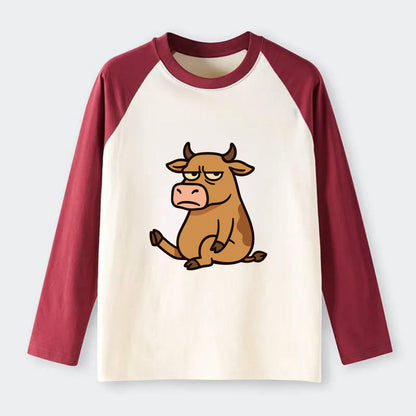 The Cow Judging Silently - Raglan Long Sleeve T-Shirt - Red