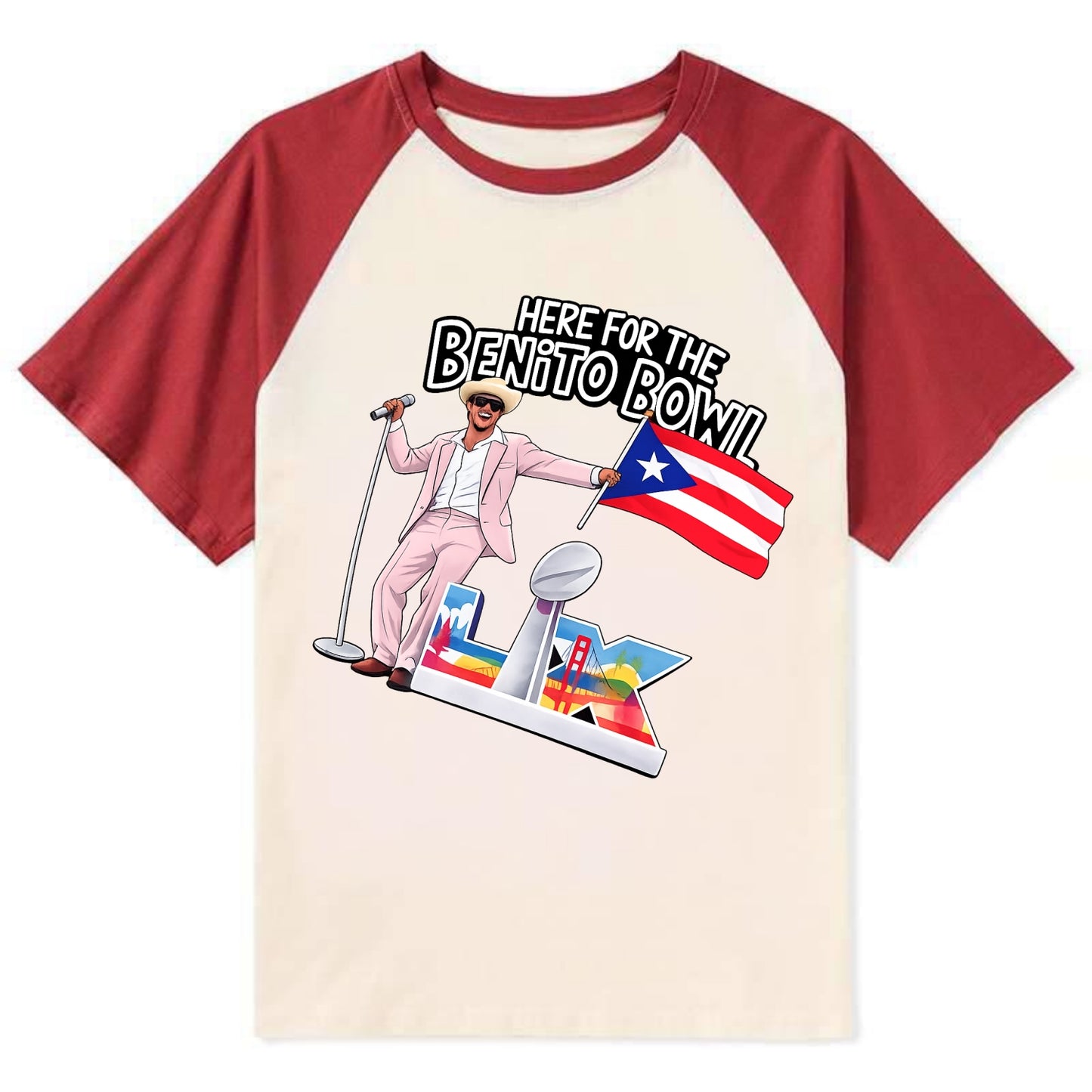 Here For The Bento Bowl - Contrast Raglan T-shirt - Red