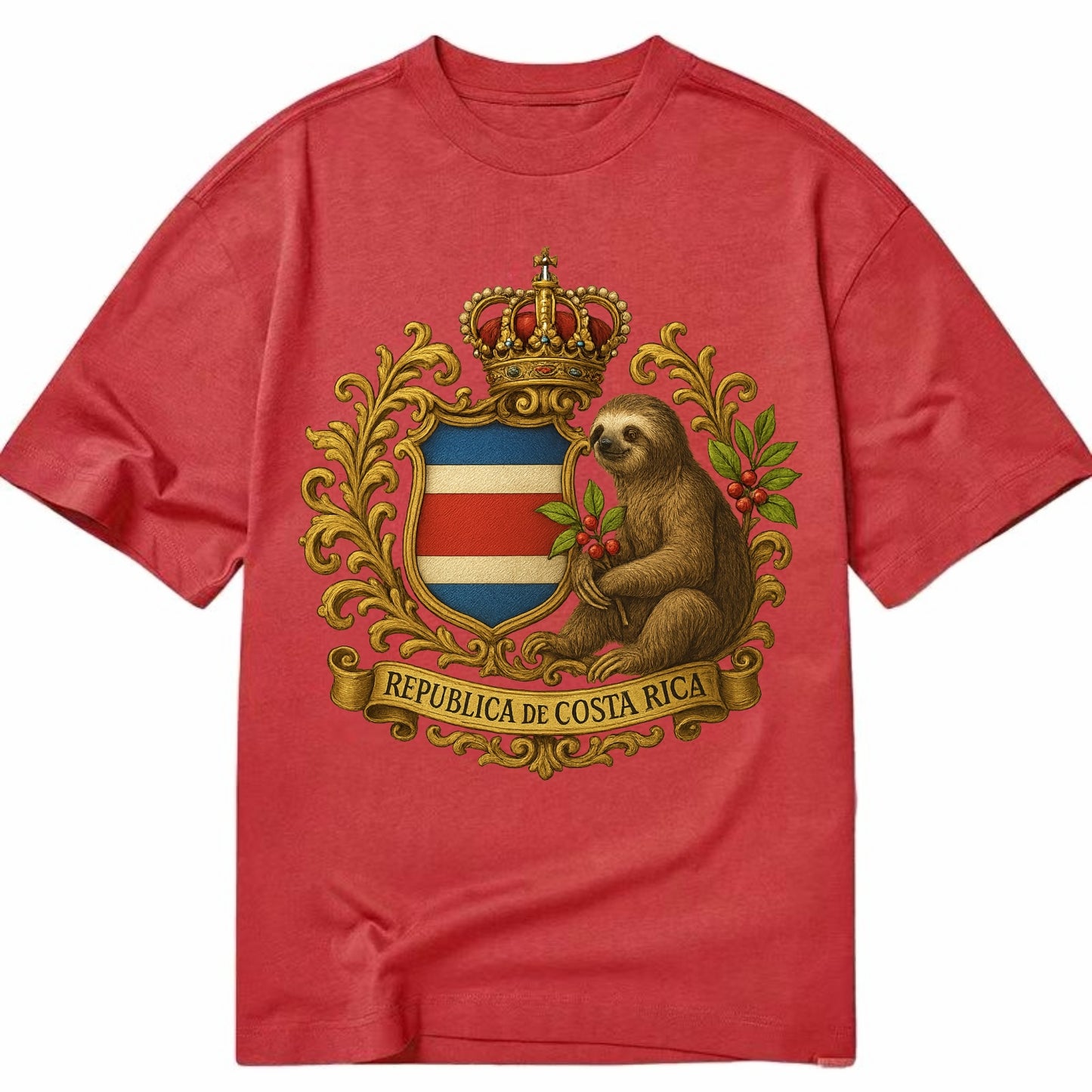 Costa Rica Sloth Emblem  - Classic T-shirt - Red