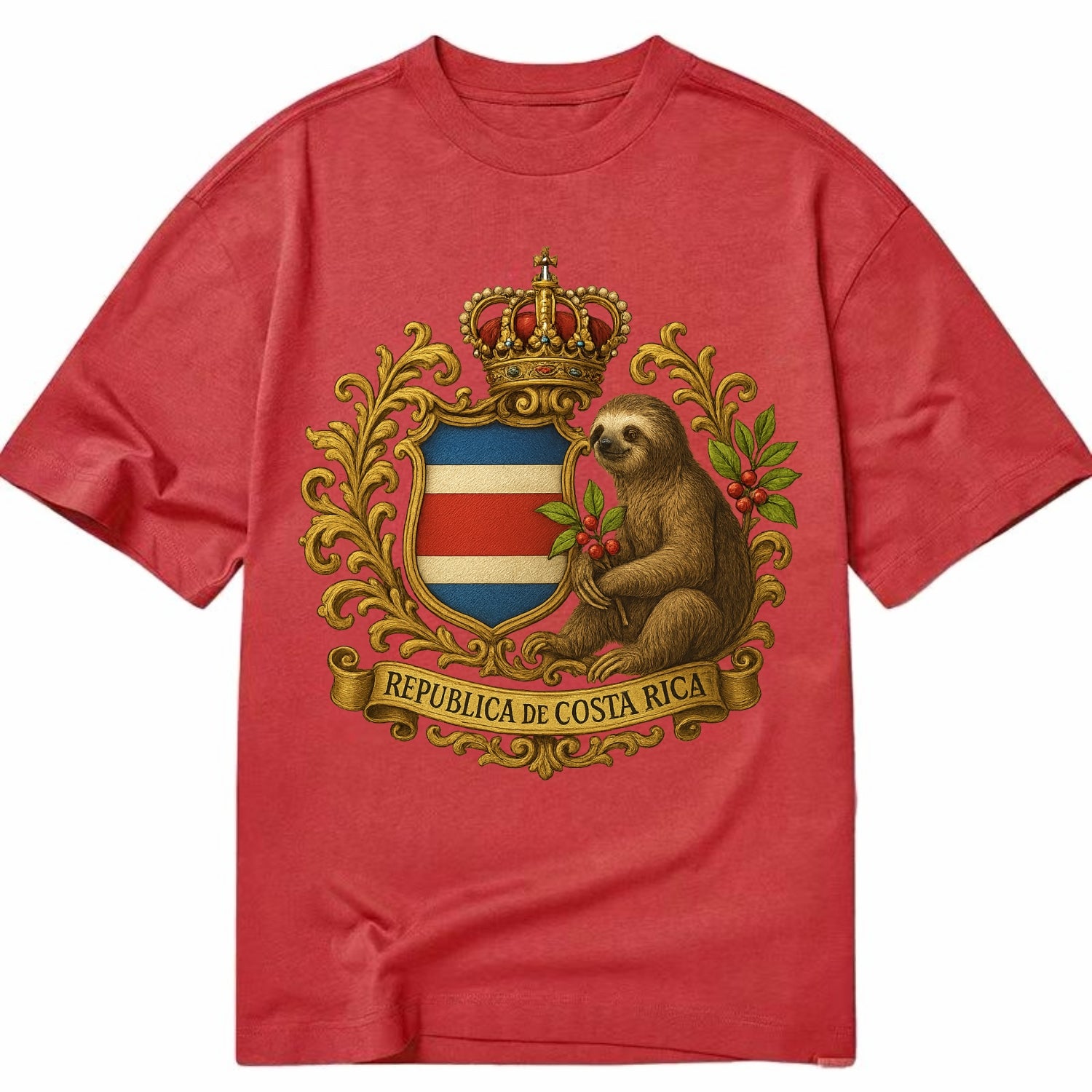 Costa Rica Sloth Emblem  - Classic T-shirt - Red