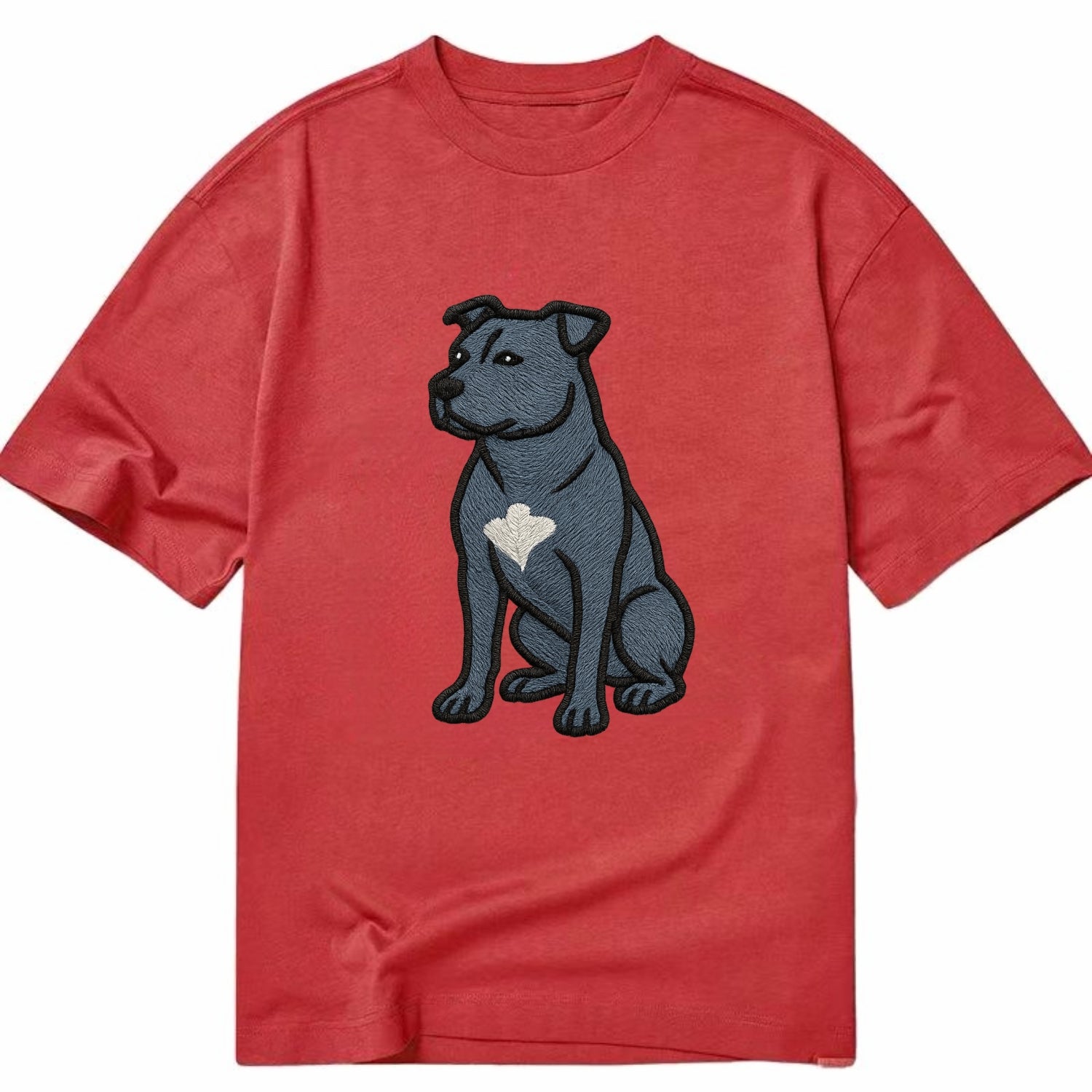 American Staffordshire Terrier - Blue embroidered design - Classic T-shirt - Red