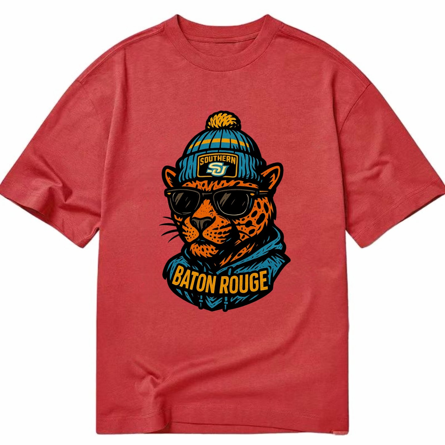 Baton Rouge Jaguar wearing Southern beanie with SU patch - Classic T-shirt - Red