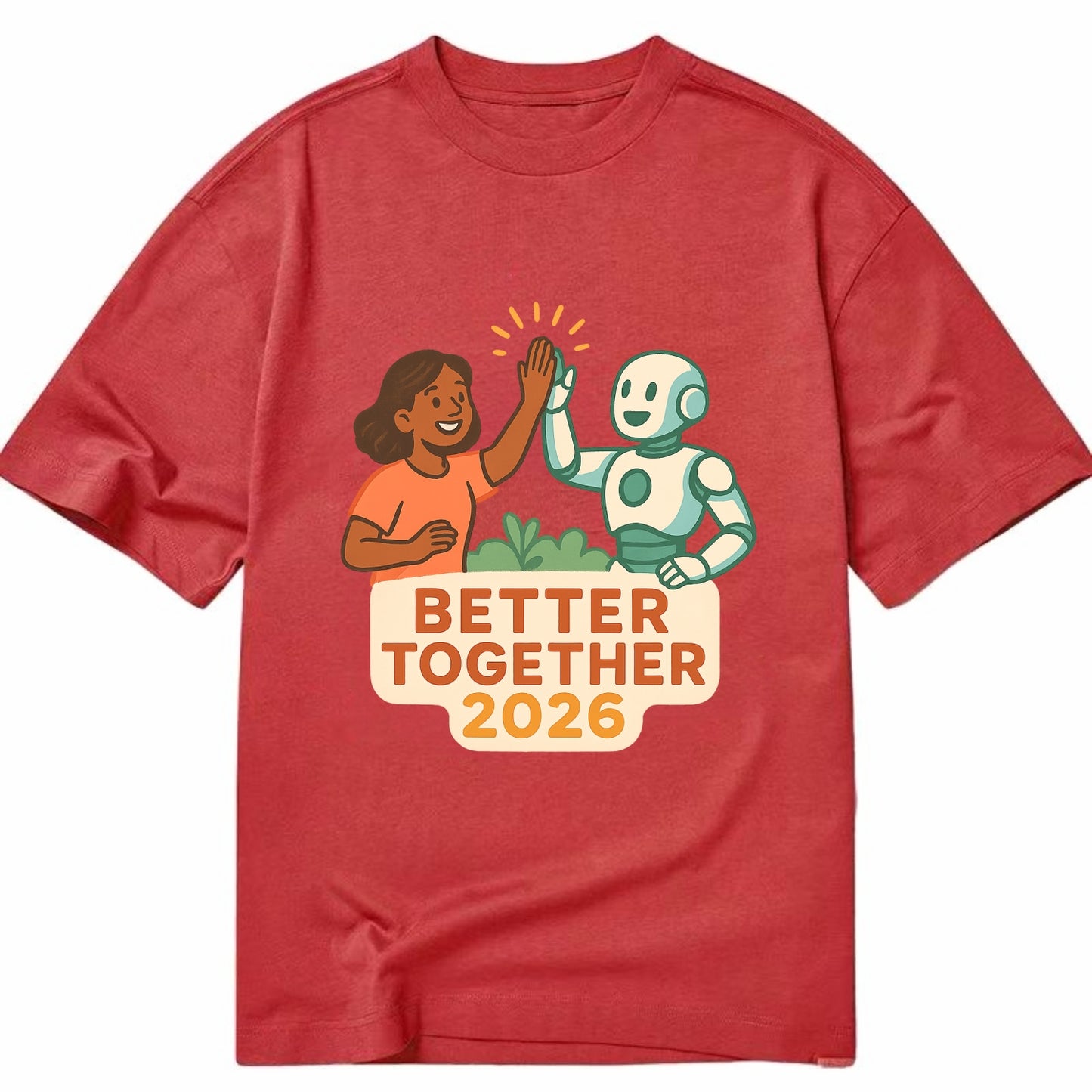 Human and AI robot high-fiving as collaborative partners - "Better Together 2026" - Classic T-shirt - Red