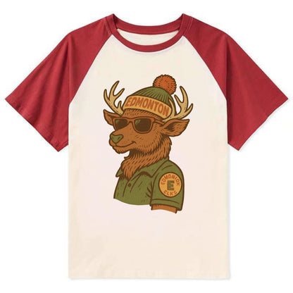 Edmonton Elk wearing Edmonton beanie wit - Contrast Raglan T-shirt - Red