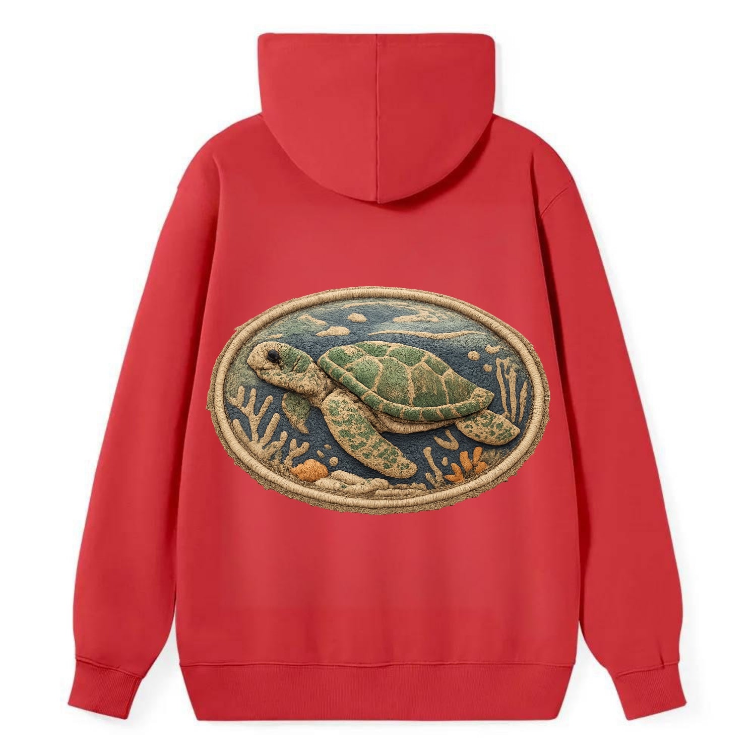SEA TURTLE - swimming turtle in green and blue , ocean life - Classic Pullover Hoodie - Red
