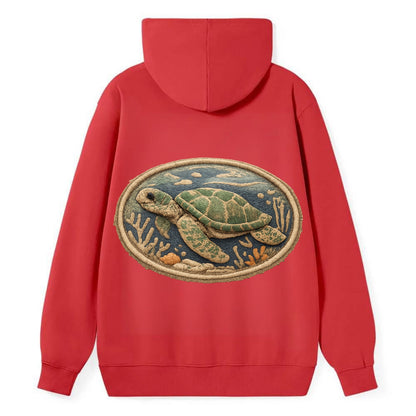 SEA TURTLE - swimming turtle in green and blue , ocean life - Classic Pullover Hoodie - Red