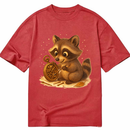 Raccoon tinkering with a steampunk pocket watch using tiny brass tools - Classic T-shirt - Red